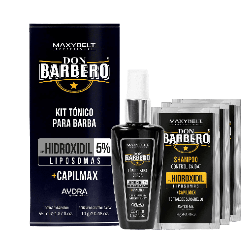 [08033751] KIT TONICO PARA BARBA HIDROXIDIL LIPOSOMAS *55ML+3 UNDS SH.HIDROXIDIL*14ML DON BARBERO